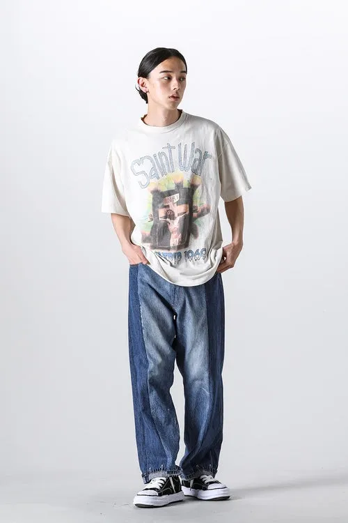 SAINT MICHAEL SAINT WAR TEE/WHAT new style Jesus cross retro short-sleeved, off-white S-XL, ready-to-wear, washed and distressed, printed repeatedly and modified, tube-woven seamless fabric, with little angel anti-counterfeiting label